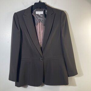 Womens Calvin Klein 1‎ Button Blazer Jacket Brown 12 Polyester Nylon Acetate